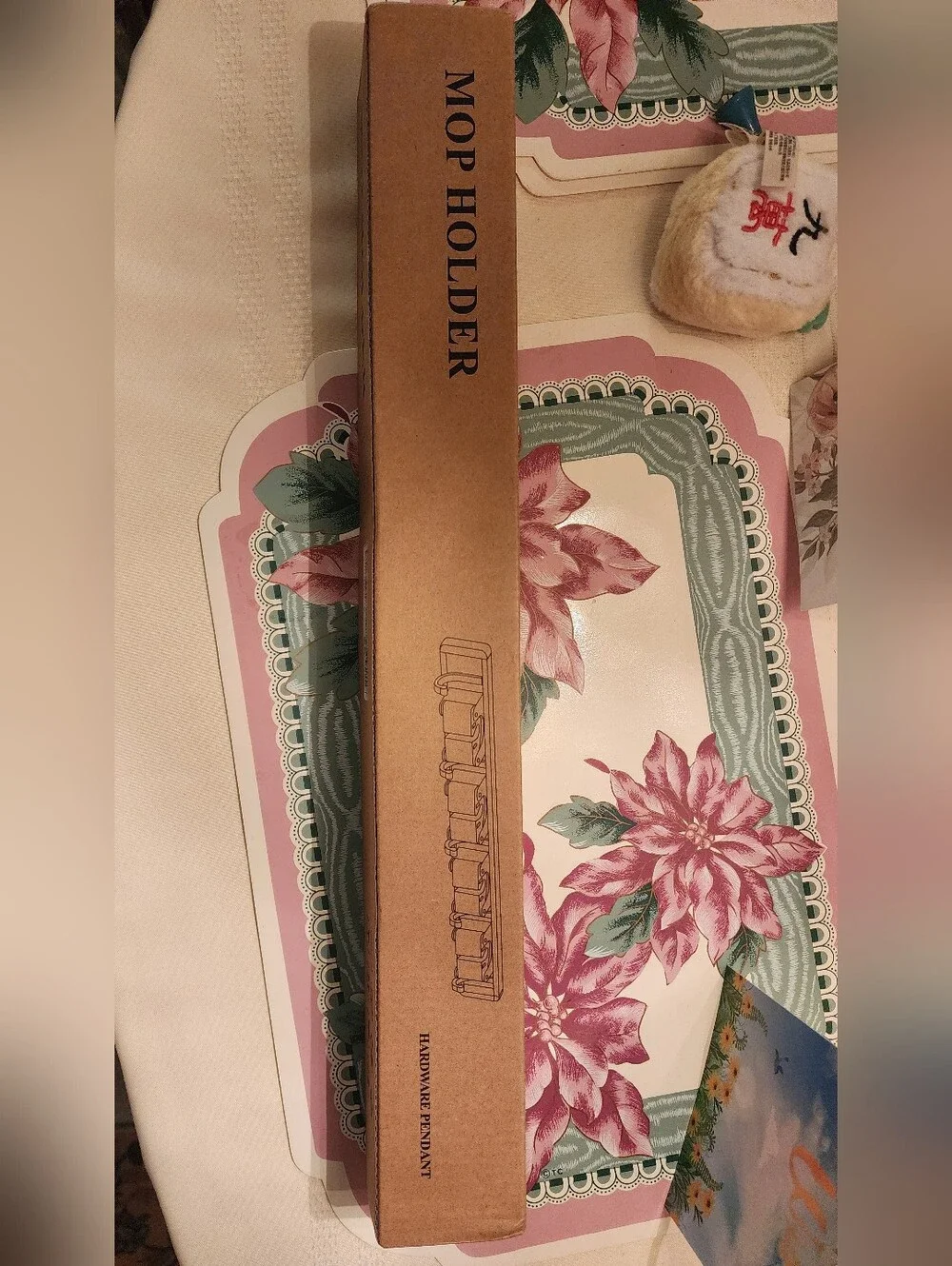Rubbermaid Beige and Gray Wall-Mounted Mop and Broom Organizer